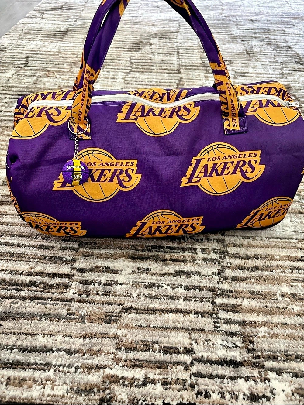 Lakers Print Tote Travel Bag in Purple & Yellow
